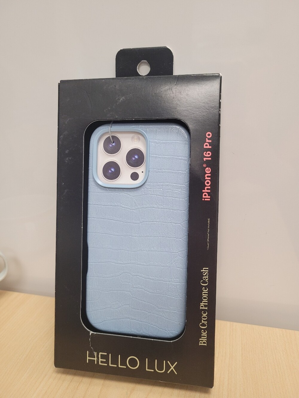 Hello Lux Light blue faux crocodile textured phone case for iPhone 16 Pro